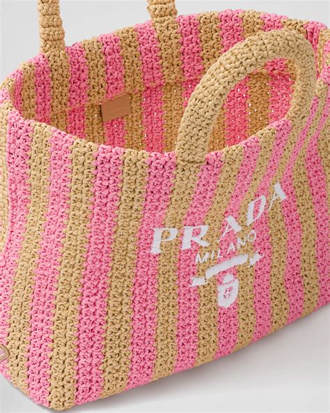 prada pink raffia tote